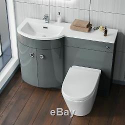 Grey 1100 mm Bathroom Basin Vanity Unit and Back To Wall WC Toilet Suite Dene