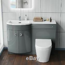 Grey 1100 mm Bathroom Basin Vanity Unit and Back To Wall WC Toilet Suite Dene