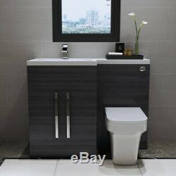 Grey LH Combination Bathroom Furniture Vanity Unit & Basin + Back To Wall Toilet