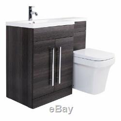 Grey LH Combination Bathroom Furniture Vanity Unit & Basin + Back To Wall Toilet