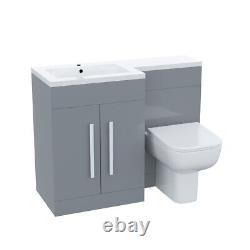 Grey LH Vanity Cabinet Basin Sink 1100mm & BTW WC Toilet Flat Pack