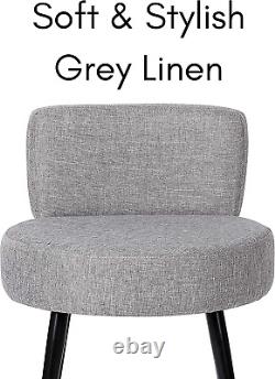 Grey Linen Chair with Back Small Soft Compact round Padded Seat Living Roo