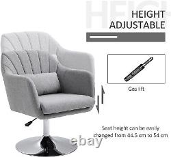 Grey Linen Swivel Accent Chair Lumbar Cushion Adjustable Height Vanity Armchair