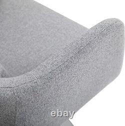 Grey Linen Swivel Accent Chair Lumbar Cushion Adjustable Height Vanity Armchair