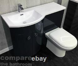 Grey P Shape 1100mm Curved Vanity Set Bathroom Suite Sink Basin + Toilet Unit