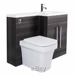 Grey RH Combination Bathroom Furniture Vanity Unit & Basin + Back To Wall Toilet