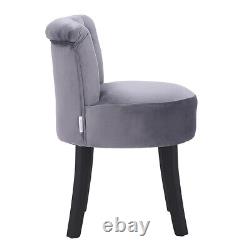 Grey Tufted Back Round Seat Cushioned Vanity Makeup Chair Dressing Table Stool