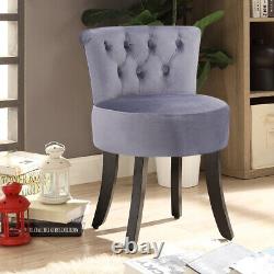 Grey Tufted Back Round Seat Cushioned Vanity Makeup Chair Dressing Table Stool