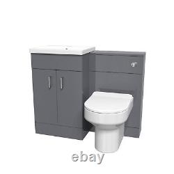 Grey Vanity Basin Cabinet, WC Unit & Comfort Back To Wall Toilet