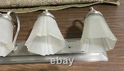 Hampton Bay 4 Light Square Back Plate Vanity Frosted Bell Glass Brushed Nickel