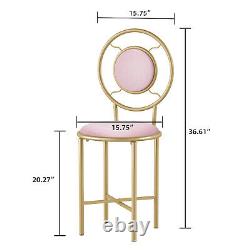 Home Modern Accent Velvet Chairs Padded Round Stool with Golden Metal Frame Legs