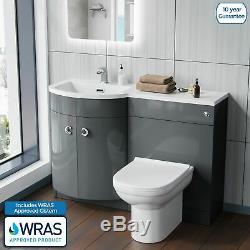 Ingersly Bathroom Basin Sink Vanity Grey Unit Back To Wall WC Toilet LH 1100mm