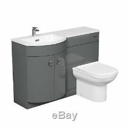 Ingersly Bathroom Basin Sink Vanity Grey Unit Back To Wall WC Toilet LH 1100mm