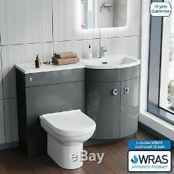 Ingersly Bathroom Grey Basin Sink Vanity Unit Back To Wall WC Toilet RH 1100mm