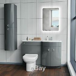 Ingersly Bathroom Grey Basin Sink Vanity Unit Back To Wall WC Toilet RH 1100mm