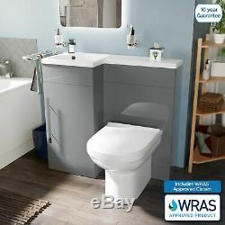 Ingersly Bathroom Light Grey Basin Sink LH Vanity Unit WC Back To Wall Toilet