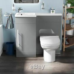 Ingersly Bathroom Light Grey Basin Sink LH Vanity Unit WC Back To Wall Toilet