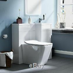 Inton 900mm Bathroom White RH Basin Vanity Unit Rimless Back To Wall WC Toilet