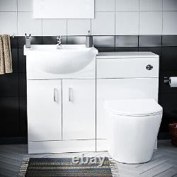 Kelly 550mm White Basin Vanity Cabinet with WC, BTW Toilet & Acrylic Bath Suite