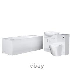 Kelly 550mm White Basin Vanity Cabinet with WC, BTW Toilet & Acrylic Bath Suite