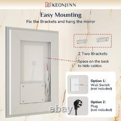 Keonjinn 50x70cm Bathroom Mirror with Led Lights, Antifog Vanity Mirror Back an
