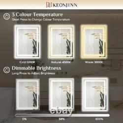 Keonjinn 60x80cm Bathroom Mirror with Led Lights, Antifog Vanity Mirror Back an