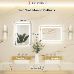 Keonjinn LED Bathroom Mirror 50×70cm Back & Front Lit, Anti-Fog, 3-Colour, IP4