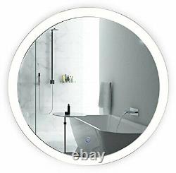 Krugg LED Bathroom Round 27 Diameter Lighted Vanity Mirror Silver Backed Glass