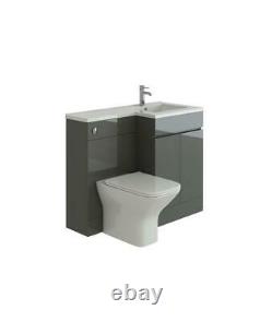 L Shape Anthracite Grey Vanity Unit Sink Basin BTW Toilet WC Unit RH Hand 1100mm