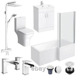 L-Shaped Bathroom Package included Toilet, Vanity Unite, Shower Taps