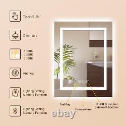 LED Bathroom Mirror 24 X 30 Inch with Bluetooth Speakers, Front and Back Lights