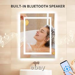 LED Bathroom Mirror 24 X 30 Inch with Bluetooth Speakers, Front and Back Lights