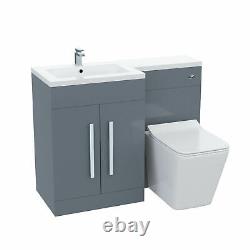 Left Hand 1100mm Vanity Basin Unit, WC Unit & Elora Back To Wall Toilet Grey