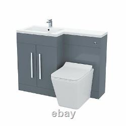 Left Hand 1100mm Vanity Basin Unit, WC Unit & Elora Back To Wall Toilet Grey