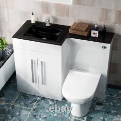 Left Hand 600mm Black Basin and White Vanity Cabinet & BTW Toilet Ason