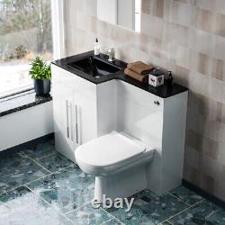 Left Hand 600mm Black Basin and White Vanity Cabinet & BTW Toilet Ason