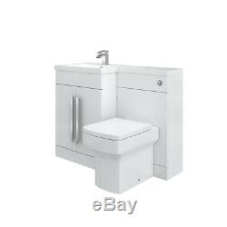 Left Hand White Bathroom Vanity Unit with Basin + Back To Wall Toilet