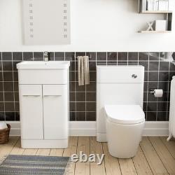 Lex White 500mm Vanity Basin WC Unit & Ellis Back to Wall Toilet