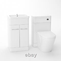 Lex White 500mm Vanity Basin WC Unit & Ellis Back to Wall Toilet