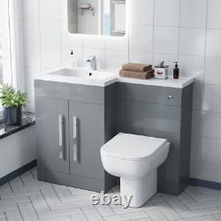 Light Grey LH Vanity Cabinet Basin Sink 1100mm & BTW WC Toilet Aric