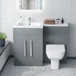 Light Grey LH Vanity Cabinet Basin Sink 1100mm & BTW WC Toilet Aric