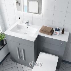 Light Grey LH Vanity Cabinet Basin Sink 1100mm & BTW WC Toilet Aric