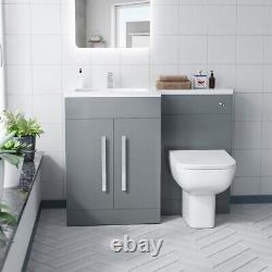 Light Grey LH Vanity Cabinet Basin Sink 1100mm & BTW WC Toilet Aric