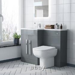 Light Grey LH Vanity Cabinet Basin Sink 1100mm & BTW WC Toilet Aric