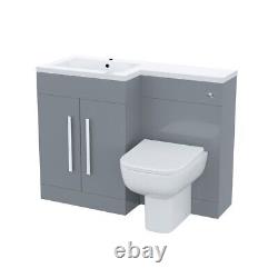 Light Grey LH Vanity Cabinet Basin Sink 1100mm & BTW WC Toilet Aric