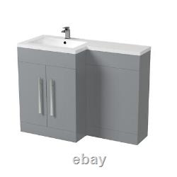 Light Grey LH Vanity Cabinet Basin Sink 1100mm & BTW WC Toilet Aric