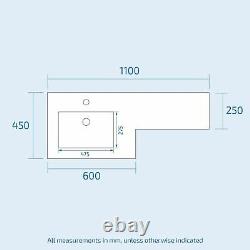Lonel Grey Bathroom Vanity Unit LH Basin WC Furniture Back To Wall Toilet 1100mm