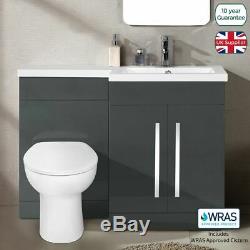 Lonel Grey Bathroom Vanity Unit RH Basin WC Furniture Back To Wall Toilet 1100mm