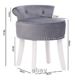 Low Back Modern Grey Makeup Chair Wood Legs Round Padded Chair Guest Rest Seat