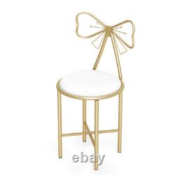 Luxury Dressing Chair Pink/White Velvet Vanity Stool with High Backrest Bow Tie